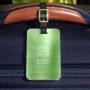 Étiquette À Bagage Élégant Monogramme vert