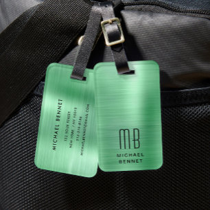 Étiquette À Bagage Élégant Monogramme vert
