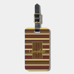 ÉTIQUETTE À BAGAGE ÉLÉGANT MONOGRAPHE MASCULINE MOTIF BROWN STRIPE