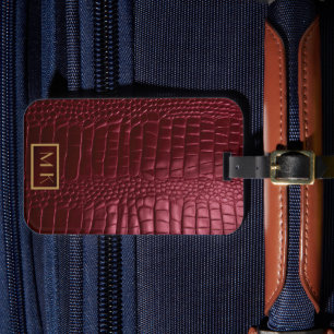 Étiquette À Bagage Élégant Motif de crocodile de Bourgogne Monogramme