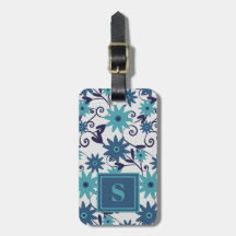 Élégant Motif de fleurs bleu turquoise Monogramme