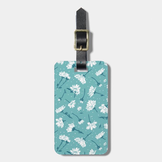 Étiquette À Bagage Élégant motif floral - Botanique Turquoise et blan (Devant Vertical)