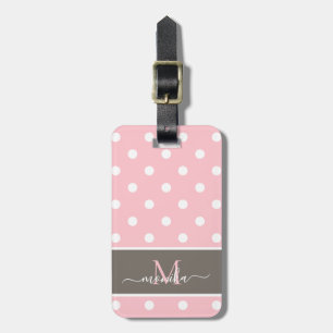 Étiquette À Bagage Élégant Motif Pointe Polka moderne avec Monogramme