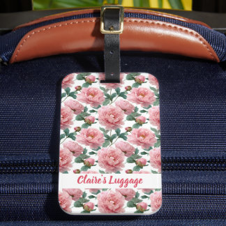 Étiquette À Bagage Élégant Motif rose Peony