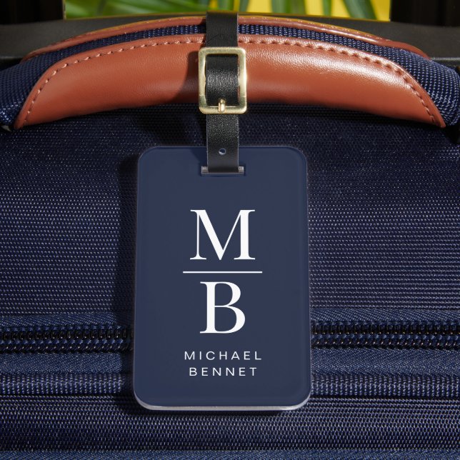 Étiquette À Bagage Elegant Navy Blue Monogram (Insitu Rectoal 2)