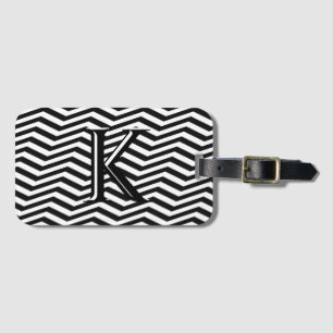 Étiquette À Bagage Élégant noir blanc Chevron Stripe Monogramme perso