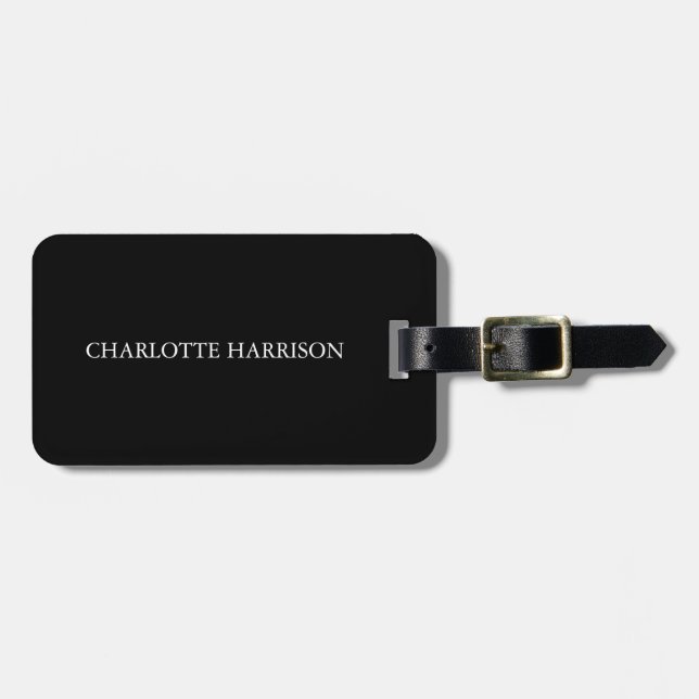 Étiquette À Bagage Élégant noir blanc personnalisé monogramme nom ini (Devant horizontal)