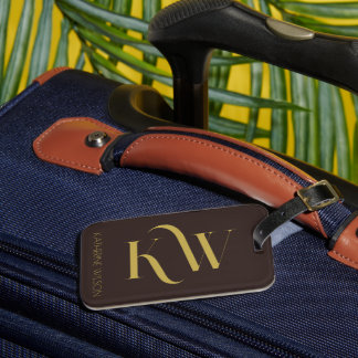 Étiquette À Bagage Élégant noir Brown et or Monogramme bagages balise