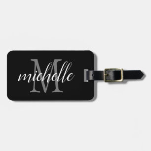Étiquette À Bagage Élégant noir et blanc   Monogramme moderne personn