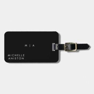 Étiquette À Bagage Élégant noir et blanc Monogramme moderne personn