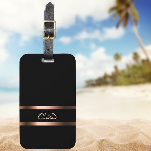 Étiquette À Bagage Élégant noir rose or monogramme initiales