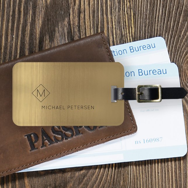 Étiquette À Bagage Élégant nom doré monogrammed moderne (Créateur téléchargé)