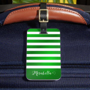 Étiquette À Bagage Élégant nom personnalisé vert et blanc