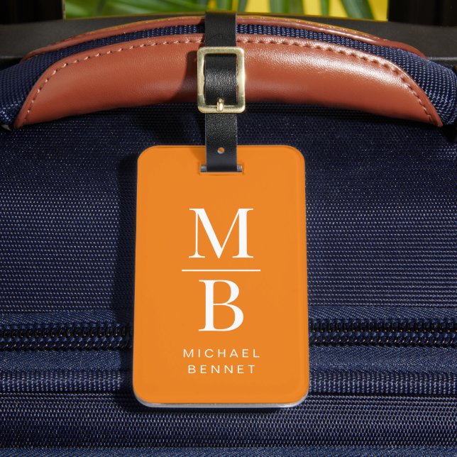 Étiquette À Bagage Elegant Oranbge Monogram  (Insitu Rectoal 2)