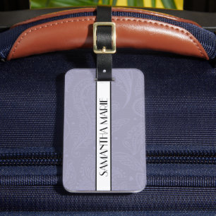 Étiquette À Bagage Élégant Permule Personnalisée Bleu Dentelle Blanc