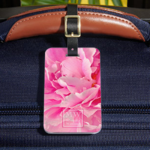 Étiquette À Bagage Elegant Pink Peony Photo - Personnalisé