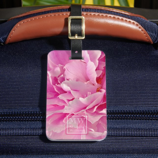 Étiquette À Bagage Elegant Pink Peony Photo - Personnalisé (Insitu Rectoal 2)