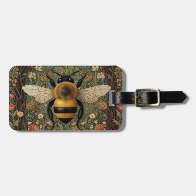 Étiquette À Bagage Elégant rétro bumblebee boho botanique floral art (Devant horizontal)