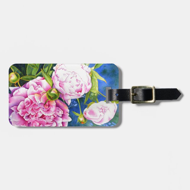 Étiquette À Bagage Elégant rose blanc classique aquarelle floral (Devant horizontal)