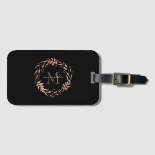 Étiquette À Bagage Élégant Rose Chic Gold Nom du monogramme noir