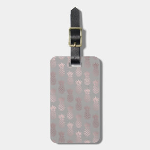 Étiquette À Bagage Élégant rose d'or et d'ananas gris motif