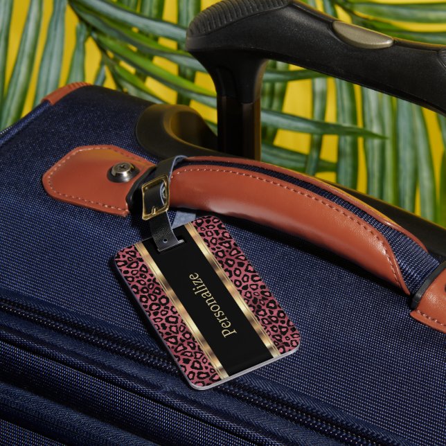 Étiquette À Bagage Élégant Rose Dusty Poster de animal Leopard | Text (Insitu Rectoal 1)