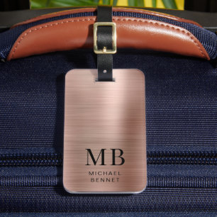 Étiquette À Bagage Élégant Rose or brossé métal Monogrammé