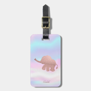 Étiquette À Bagage Elégant Rose Parties scintillant or Eléphant Holog