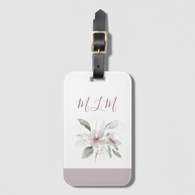 Étiquette À Bagage Élégant rose rose rose floral Monogramme (Devant Vertical)