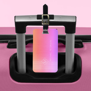 Étiquette À Bagage Élégant rose violet nom monogrammé moderne luggag