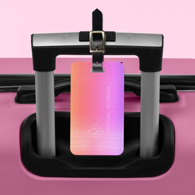 Étiquette À Bagage Élégant rose violet nom monogrammé moderne luggag (Créateur téléchargé)