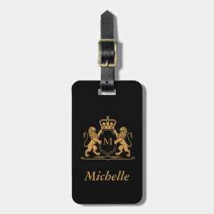 Étiquette À Bagage Élégant script Monogram Custom Luxury Black Gold