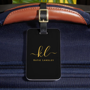 Étiquette À Bagage Élégant script personnalisé personnalisé Black Gol