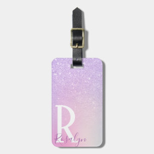 Étiquette À Bagage Elegant stylish girly ombre purple glitter
