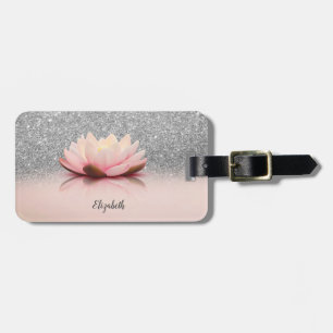 Étiquette À Bagage Élégant Tendance Féminin, Lotus Argenté Paillettes