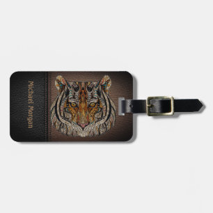 Étiquette À Bagage Élégant, Tête de Tigre Aspect Cuir - Personnalisé