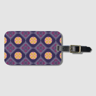 Étiquette À Bagage Élégant tissu pourpre avec motif floral jaune