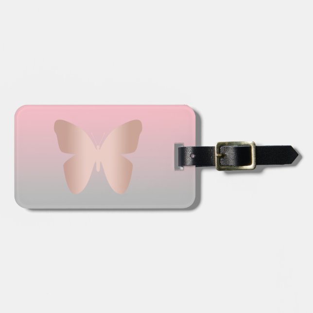Étiquette À Bagage Elegant, trendy rose gold butterfly (Devant horizontal)