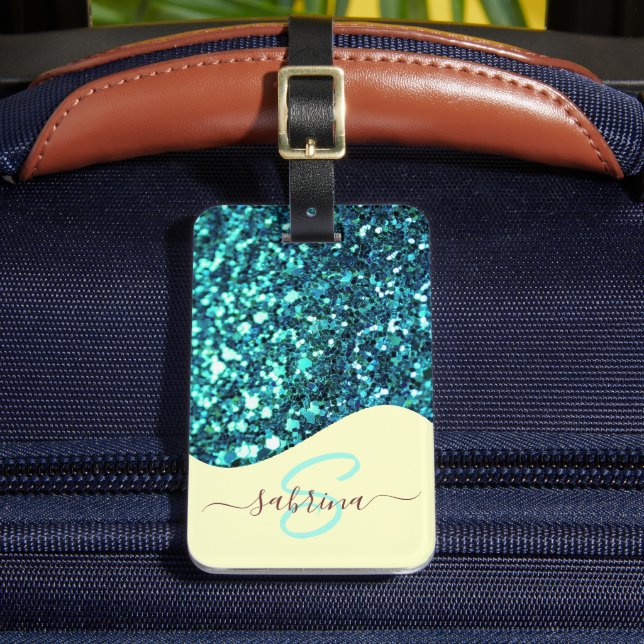 Étiquette À Bagage Élégant Turquoise Parties scintillant de la goutte (Insitu Rectoal 2)