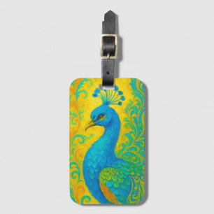 Étiquette À Bagage Elégant Turquoise Peacock Bird Décoratif