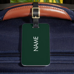 Étiquette À Bagage Élégant vert foncé nom personnalisé texte monogram