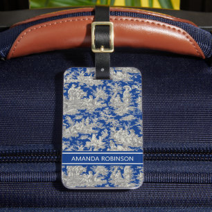 Étiquette À Bagage Elégant vintage bleu foncé toile de jouy