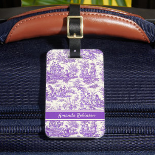 Étiquette À Bagage Elégant vintage violet toile de jouy