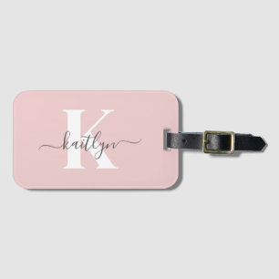 Étiquette À Bagage Élégant violet rose gris script Monogramme