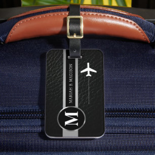 Étiquette À Bagage Élégant Voyageur Gold Métal et monogramme en cuir