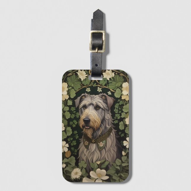 Étiquette À Bagage Elégant Wolfhound Irlandais Avec Shamrocks (Devant Vertical)