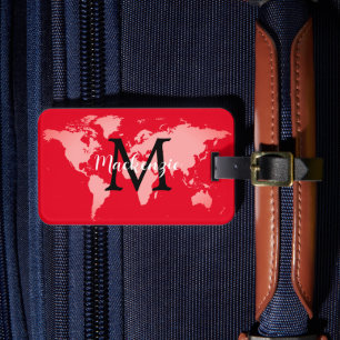 Étiquette À Bagage Elegant World Traveler Map Nom Monogrammé