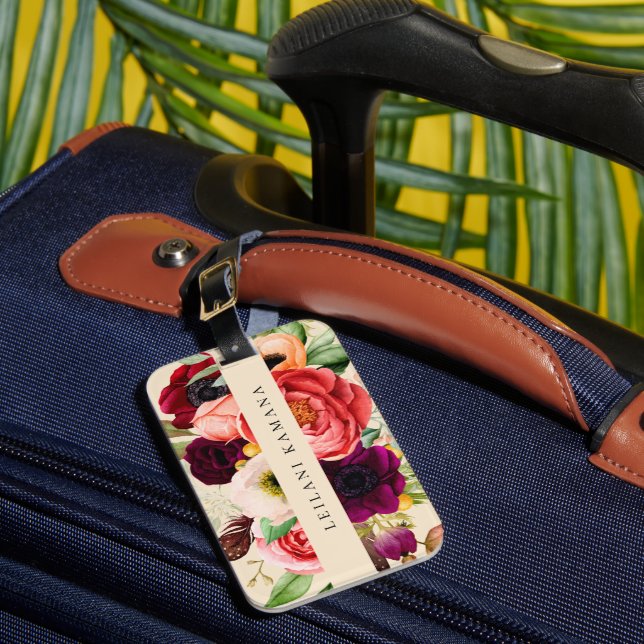 Étiquette À Bagage Elégante aquarelle Bohème Floral (Insitu Rectoal 1)