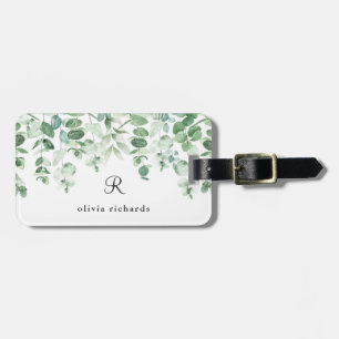 Étiquette À Bagage Elégante aquarelle Eucalyptus   Monogramme