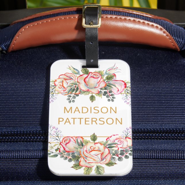 Étiquette À Bagage Elégante aquarelle personnalisée Floral Girly Chic (Insitu Rectoal 2)